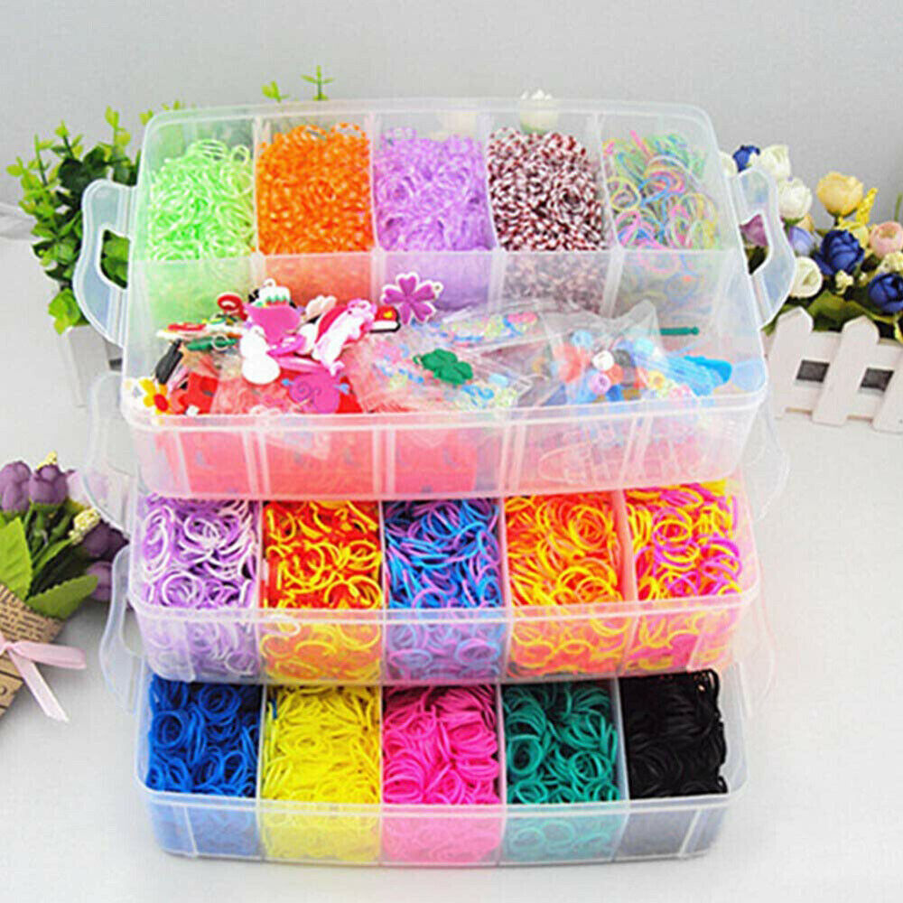 15000Pcs Kit Box Rubber Loom Bands Children Mult-color Make Woven Bracelet