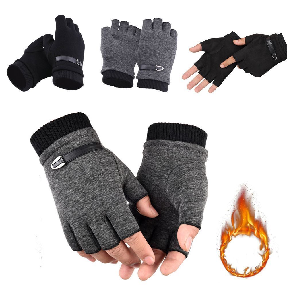 Mens Fingerless Gloves Magic Half Finger Winter Typing Touch Thermal Gloves Gift