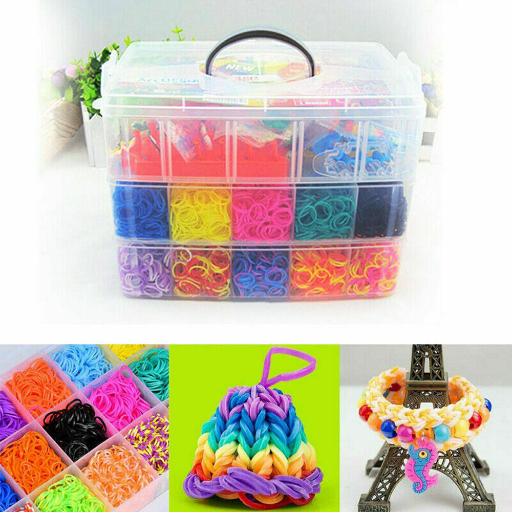 15000Pcs Kit Box Rubber Loom Bands Children Mult-color Make Woven Bracelet