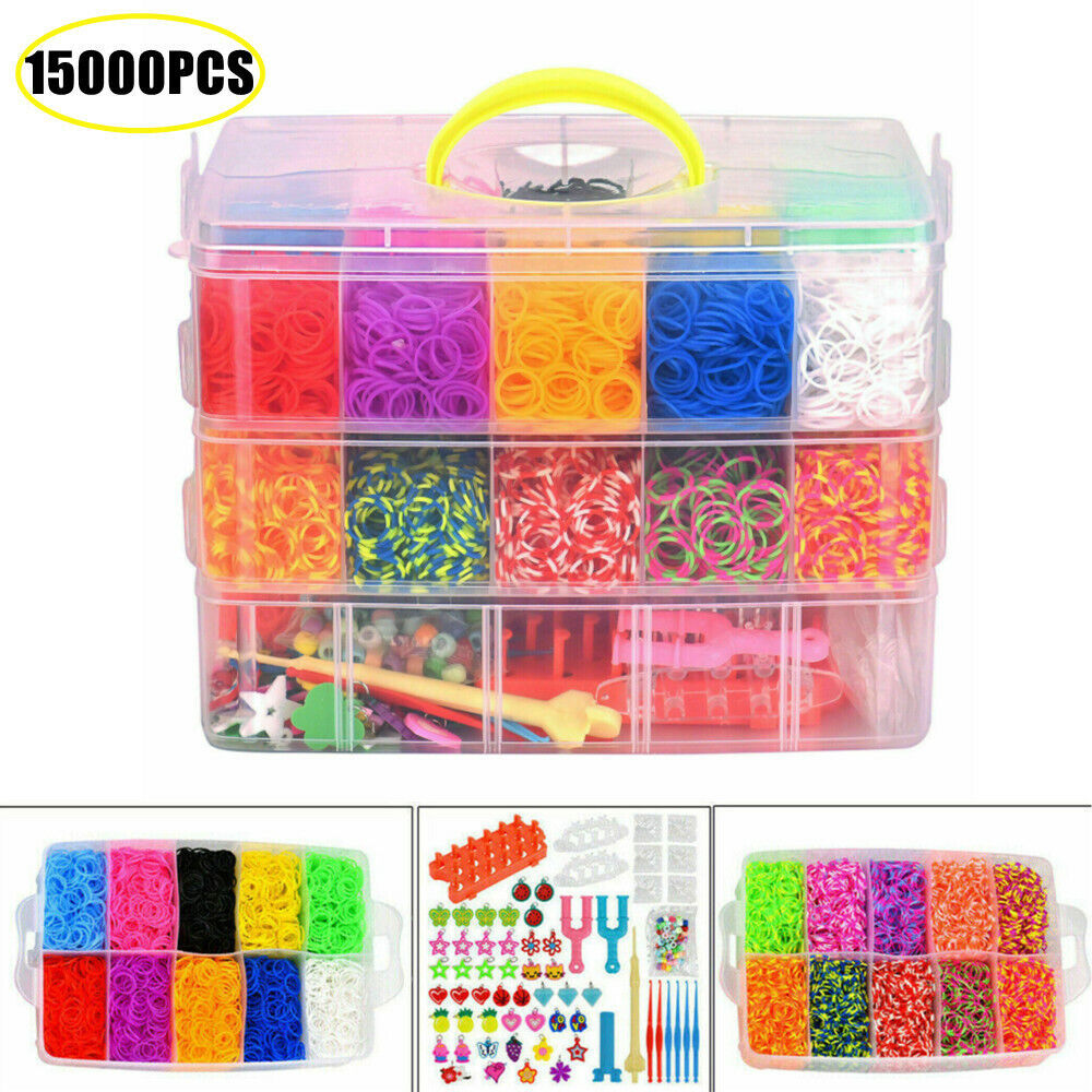 15000Pcs Kit Box Rubber Loom Bands Children Mult-color Make Woven Bracelet