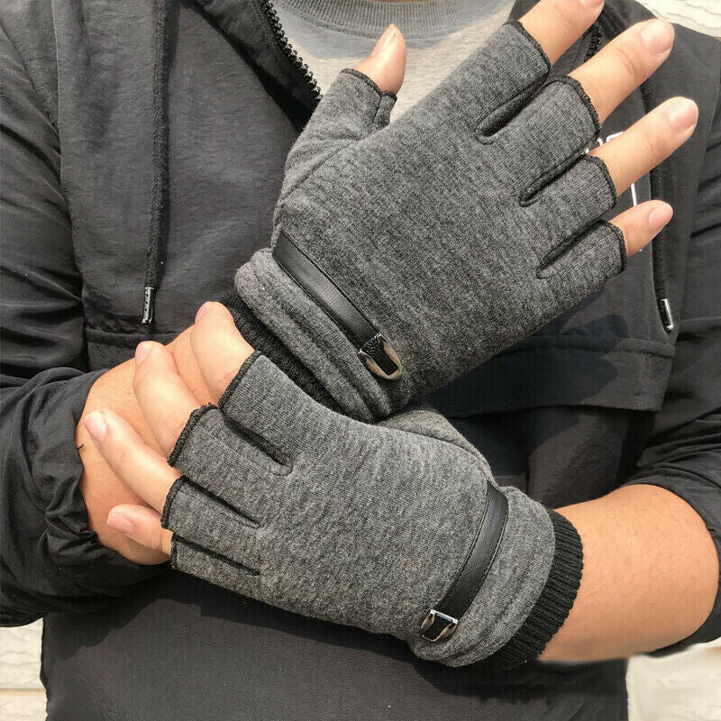 Mens Fingerless Gloves Magic Half Finger Winter Typing Touch Thermal Gloves Gift