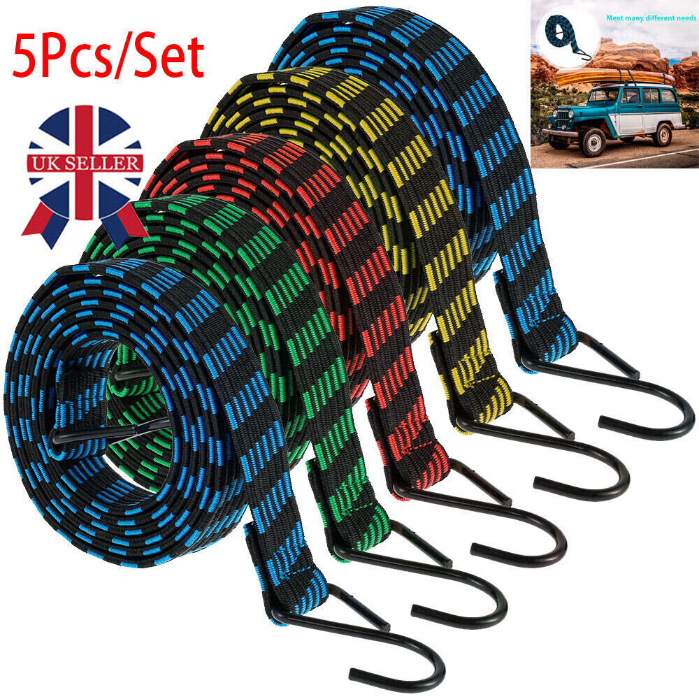 5XHeavy Duty Elastic Luggage Bungee Rope Cords Strap Strong Hook Car&Bike Tie UK