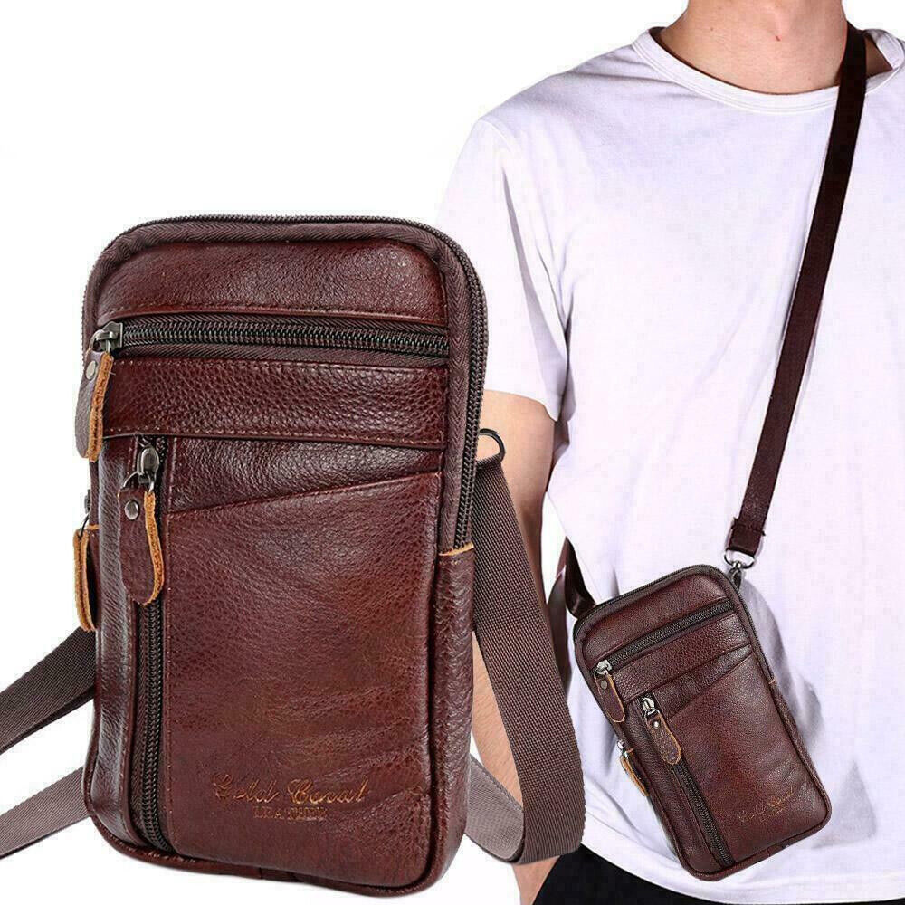 Men's Leather Fashion Phone Pouch Belt Bag Waist Crossbody Shoulder Pouch UK